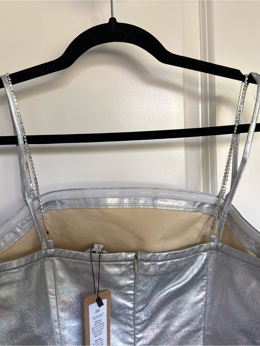 NWT Metallic Silver Cutout Mini Dress - Picture 6 of 7